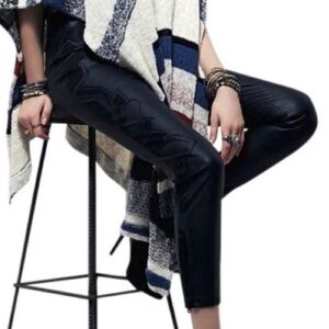Free People Tonal Geometric Embroidered Faux Vegan Leather Moto Pants Size 2‎